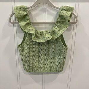Zara Light Green Eyelet Ruffle Knit Tank